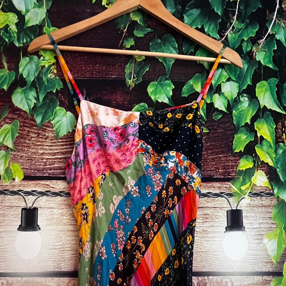 Free People Fiona Maxi Bodycon Dress Confetti Rainbow Striped Floral Boho Med - Picture 6 of 10